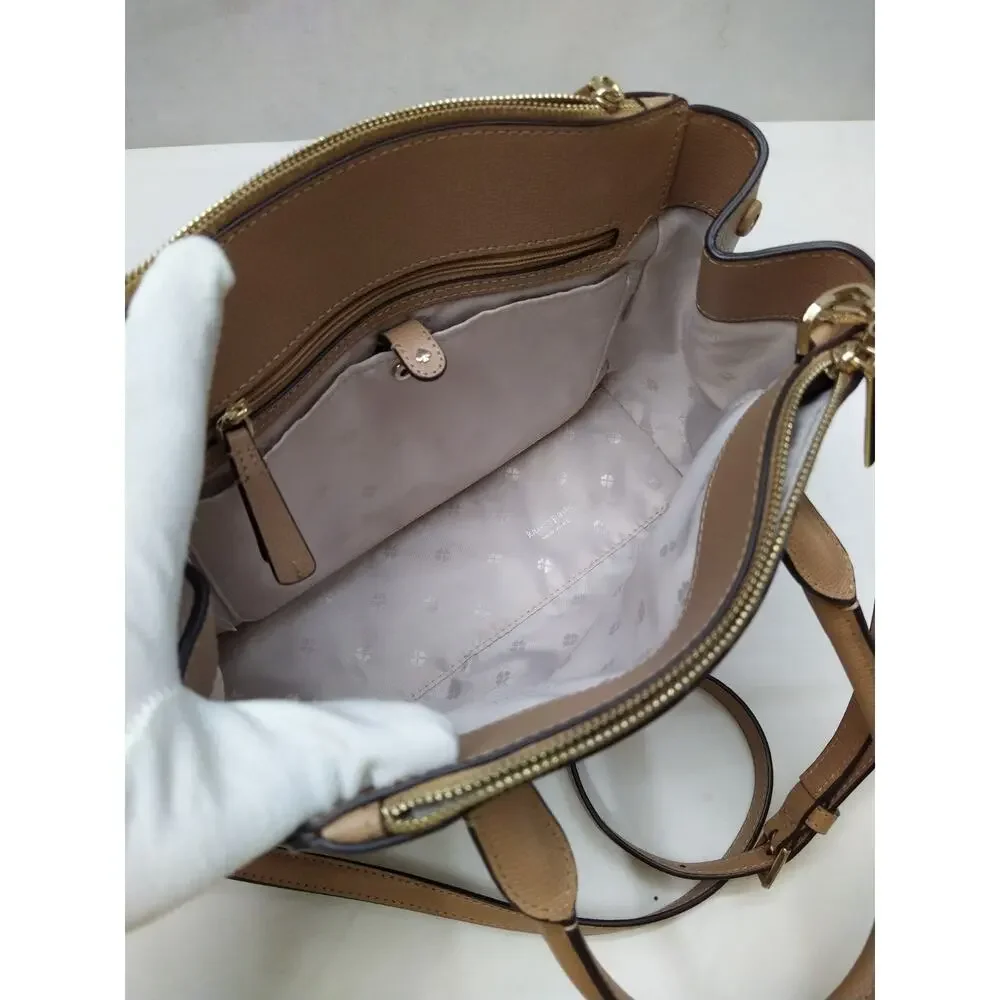 Kate Spade New York Brown Tan Leather Carryall Double Handles Satchel Bag